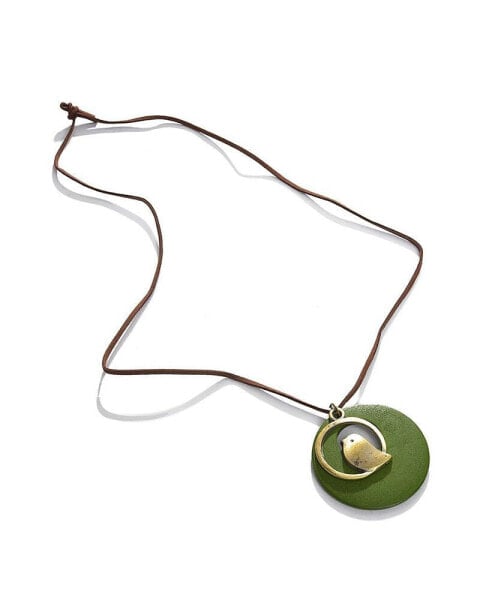 Women's Green Circular Bird Necklace