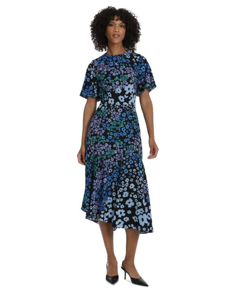 Women's Asymmetrical Printed Midi Dress