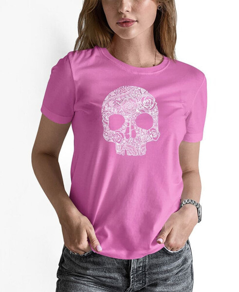 Women's Word Art Flower Skull Short Sleeve T-shirt