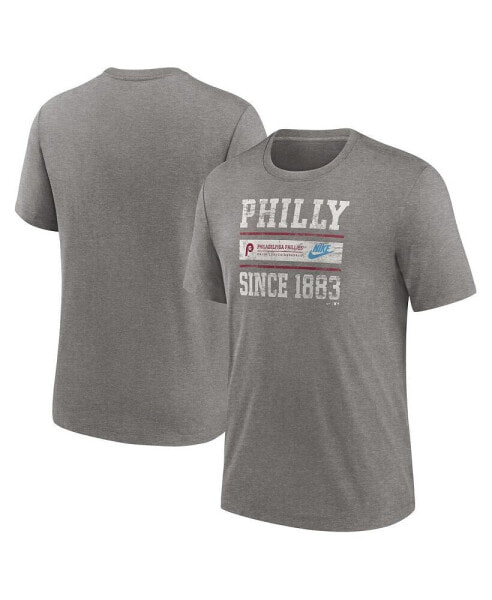 Men's Heather Charcoal Philadelphia Phillies Cooperstown Collection Local Stack Tri-Blend T-Shirt