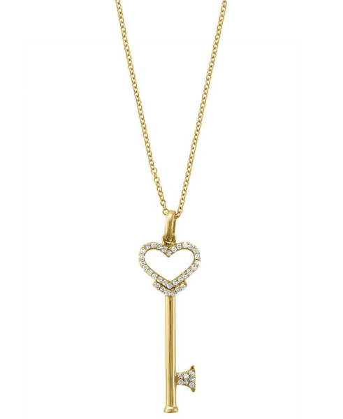 Pave Rose by EFFY® Diamond Diamond Heart Key Pendant (1/5 ct. t.w.) in 14k Rose Gold