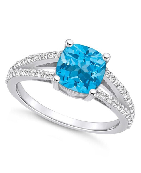 Blue Topaz and Diamond Accent Ring in 14K White Gold