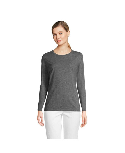 Women's Petite Relaxed Supima Cotton Long Sleeve Crewneck T-Shirt