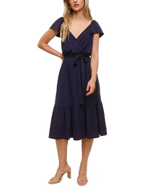 Women's Petite Jersey Flutter-Sleeve V-Neck Dress