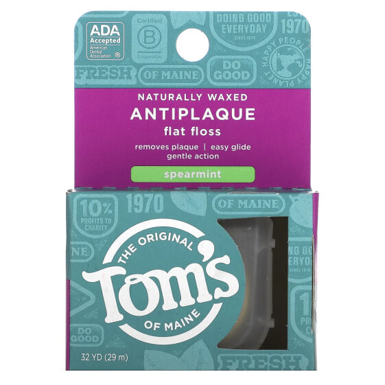 Зубная нить безопасная, Tom's of Maine, Naturally Waxed Antiplaque Flat Floss, Мята, 32 ярд (29 м)