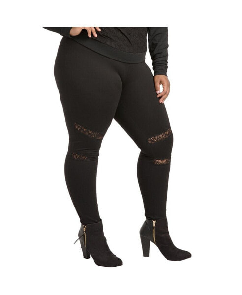 Women's Plus Size Curvy-Fit Lace Inset Pull-On Ponte Legging