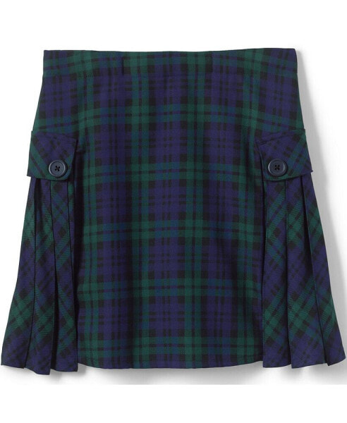 Big Girls School Uniform Slim Side Pleat Plaid Skort Above the Knee