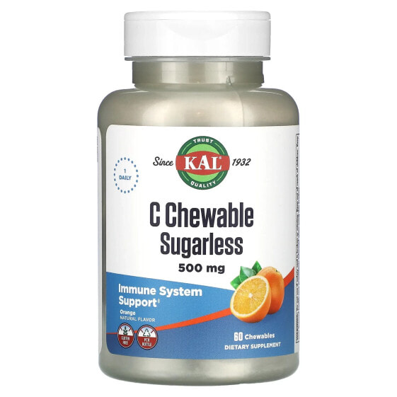 KAL, C жевательные таблетки без сахара, апельсин, 500 мг, 60 жевательных таблеток