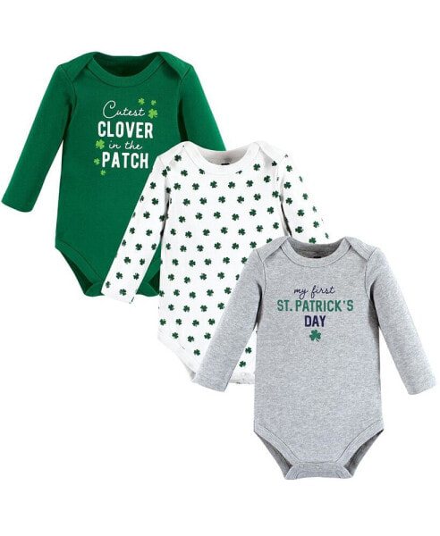 Baby Boys Cotton Long-Sleeve Bodysuits, Cutest Clover, 3-Pack