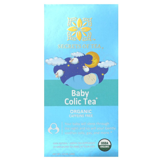 Травяной чай для беспокойного младенца Secrets Of Tea, Органический, без кофеина, 20 неотбеленных пакетиков, 28 г