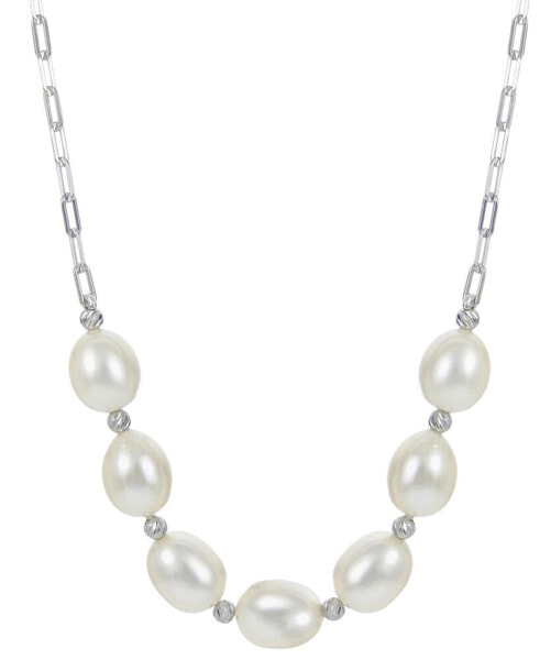 Macy's cultured Freshwater Pearl (9-10mm) Paperclip Link 18" Statement Necklace in Sterling Silver