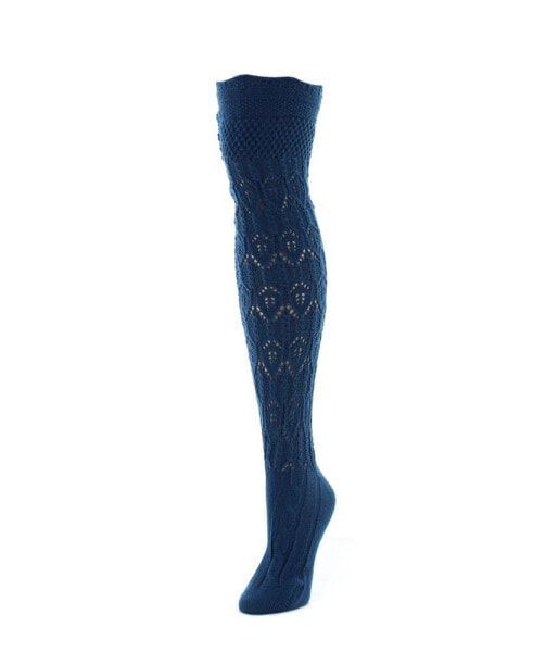 Women's Diamond Pointelle Chunky Knit Over-The-Knee Warm Socks