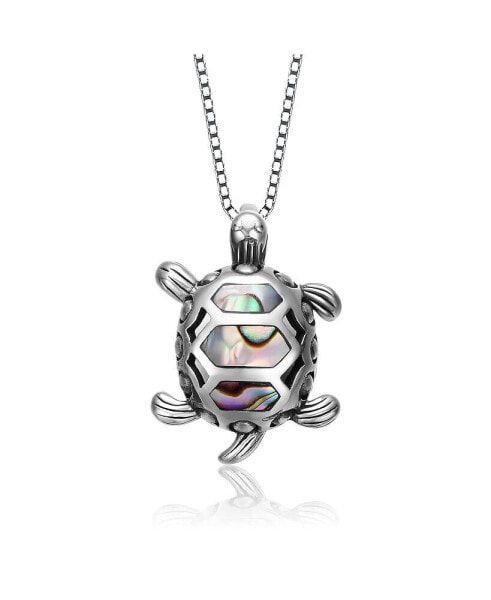 Sterling Silver White Gold Plated Abalone Hoop Pendant Necklace