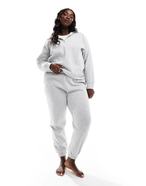 Pieces Curve half zip sweat co-ord in light grey melange