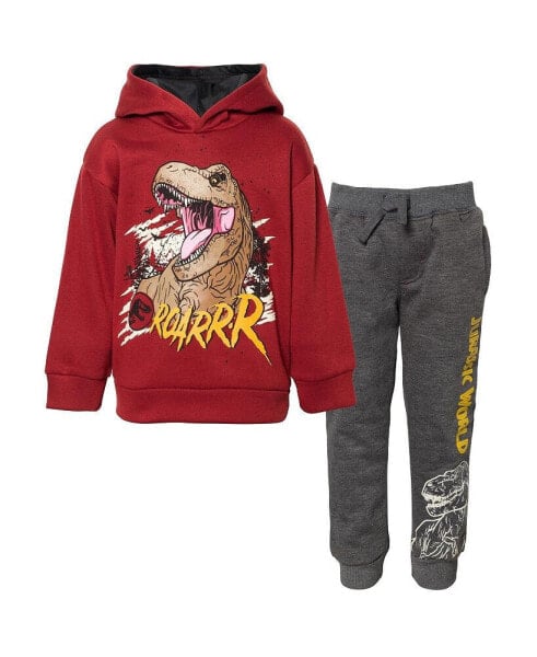 Boys Dinosaur Jurassic Park T-Rex Fleece Pullover Hoodie and Pants Outfit Set Toddler to Big Kid