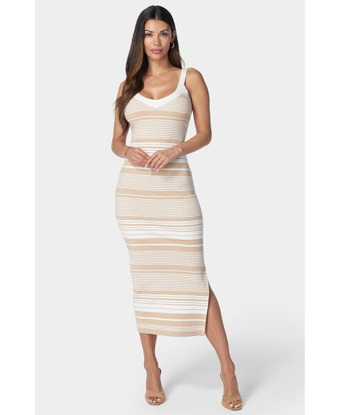 Women's Striped Sweater Midi Dress