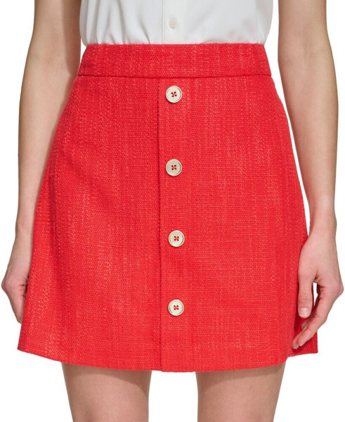 Women's Faux-Button-Front Tweed Mini Skirt