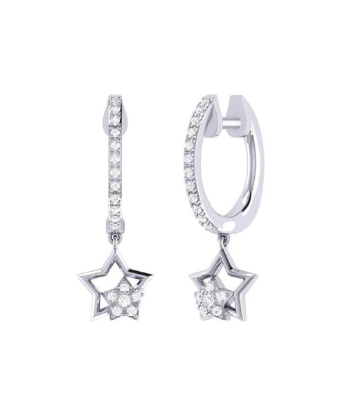 Star kissed Duo Design Sterling Silver Diamond Hoop Women Earring