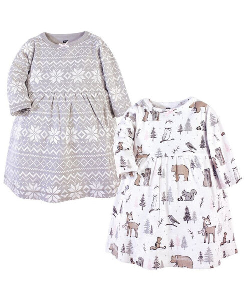 Платье Hudson Baby для младенцев из хлопка с длинным рукавом, 2 шт., серое зимнее, лесной орнамент.