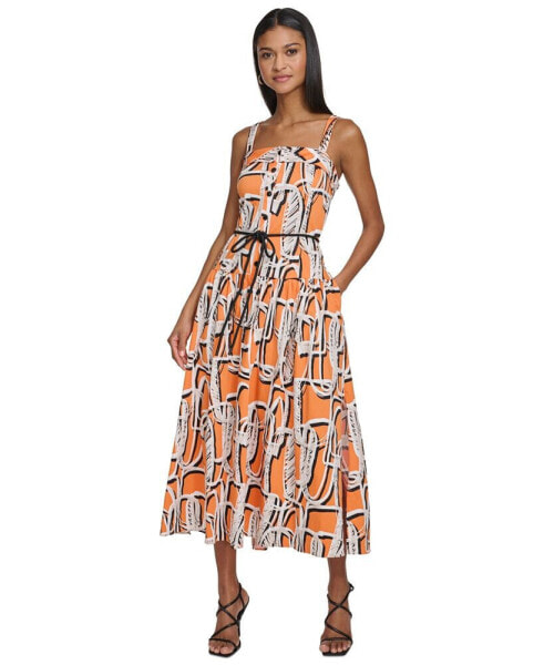 Women's Printed Square-Neck Midi Dress