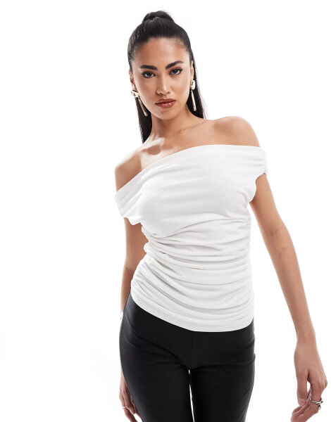 Simmi slinky bardot foldover top in white