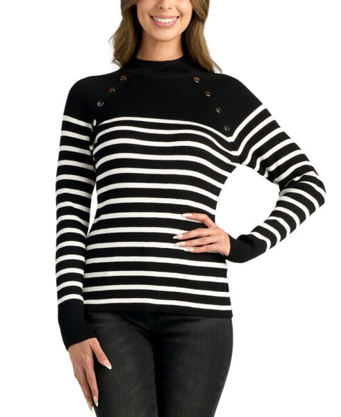 Juniors' Mock-Neck Long-Sleeve Rib-Knit Sweater