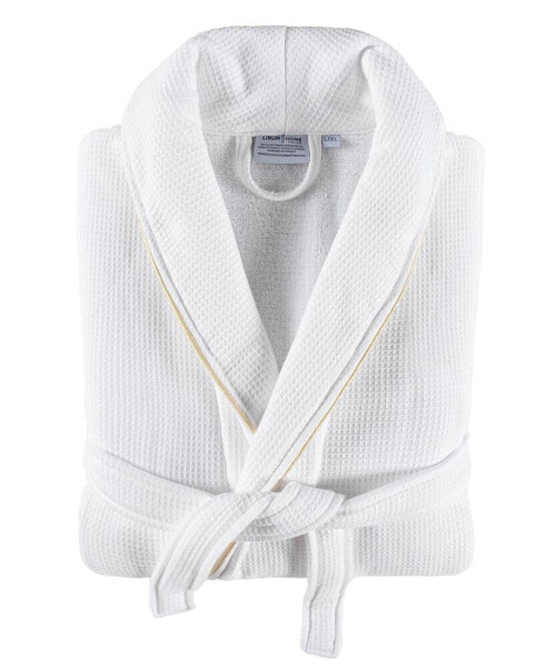 Unisex Waffle Weave Terry 100% Turkish Cotton Bathrobe with Satin Piped Trim