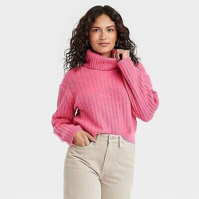 Women's Mock Turtleneck Cashmere-Like Pullover Sweater - Universal Thread Pink