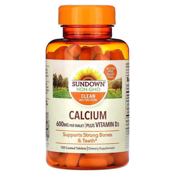 Sundown Naturals, Кальций, плюс витамин D3, 600 мг, 120 таблеток, покрытых оболочкой