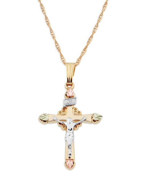 Crucifix Pendant in 10k Yellow Gold with 12k Rose and Green Gold