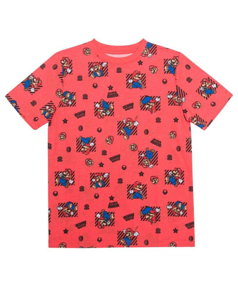 Big Boys Super Mario All Over Print Short Sleeves Graphic T-shirt