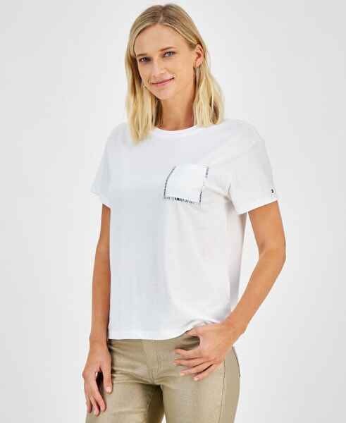 Women's Embellished Pocket Crewneck T-Shirt