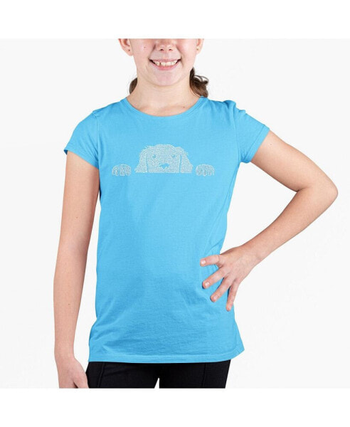 Girls Word Art T-shirt - Peeking Dog