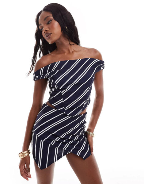 ASOS DESIGN co-ord stripe corset off shoulder top