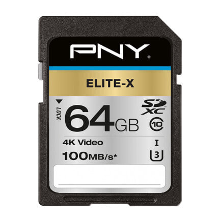 PNY Elite-X - 64 GB - SDXC - Class 10 - UHS-I - 100 MB/s - Class 3 (U3)