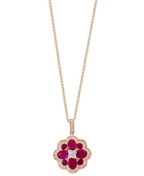 EFFY® Ruby (2-3/4 ct. t.w.) & Diamond (3/8 ct. t.w.) Flower Cluster 18" Pendant Necklace in 14k Rose Gold