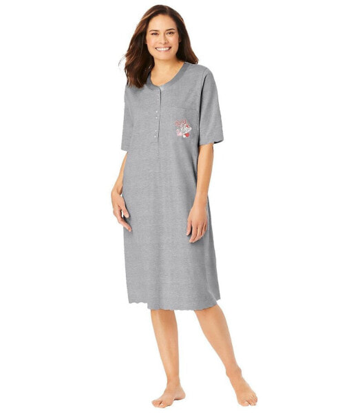 Plus Size Satin Trim Cotton Sleepshirt