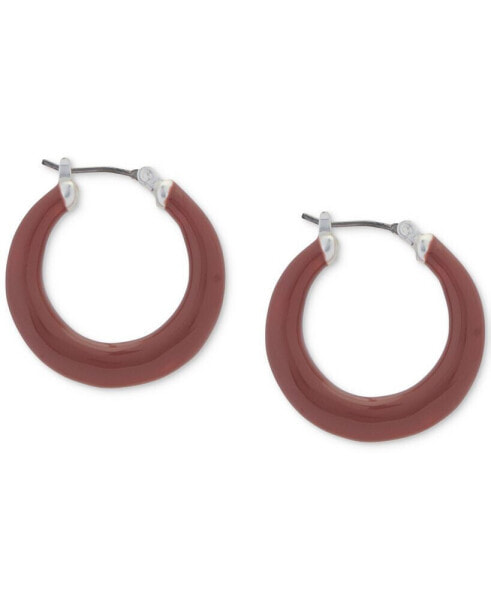 Silver-Tone Pink Enamel Small Hoop Earrings, 1"