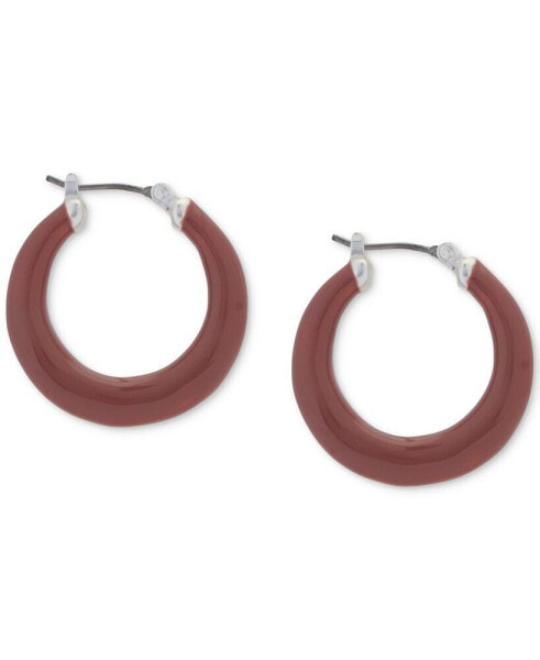 Серьги Lucky Brand Silver-Tone Pink Enamel Small Hoop