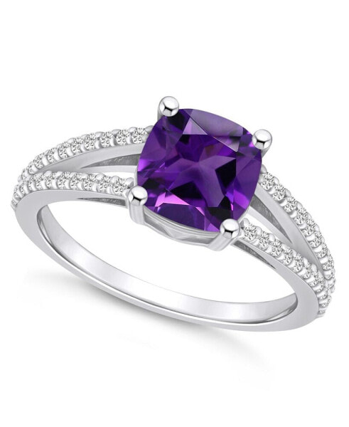 Amethyst and Diamond Accent Ring in 14K White Gold