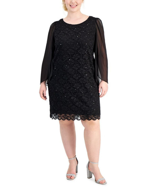 Plus Size Sequined Lace Sheath Dress