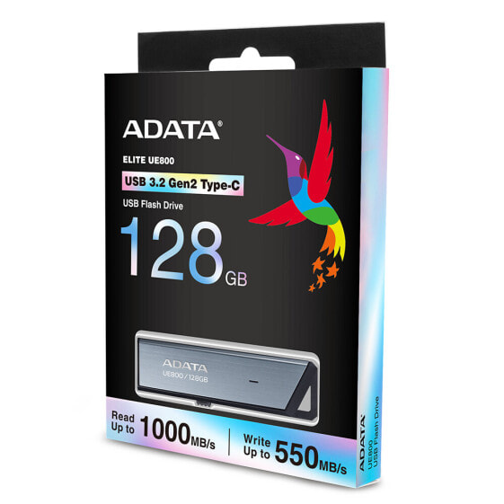 ADATA UE800 - 128 GB - USB Type-C - 3.2 Gen 2 (3.1 Gen 2) - 1000 MB/s - Slide - Silver