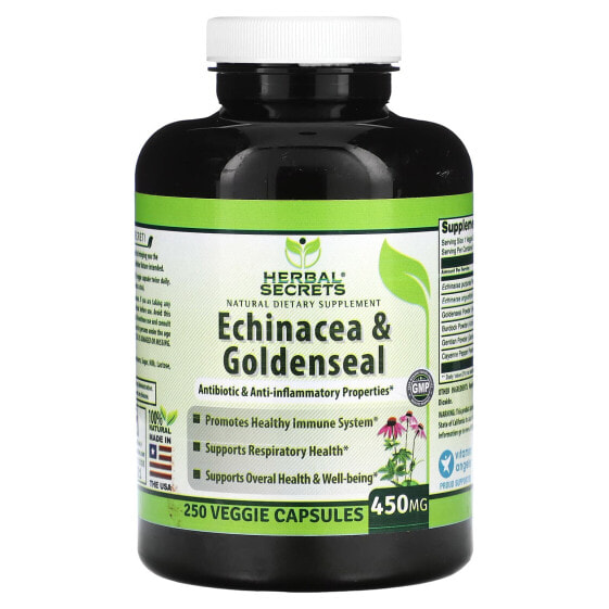 Herbal Secrets, Эхинацея и желтокорень, 450 мг, 250 растительных капсул