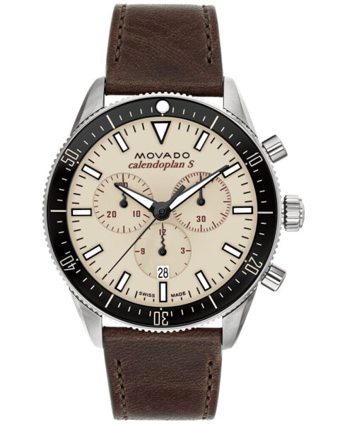 Men's Swiss Chronograph Calendoplan S Cognac Leather Strap Watch 42mm