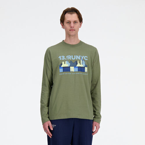 New Balance Men's United Airlines NYC Half Graphic Long Sleeve Green Size S