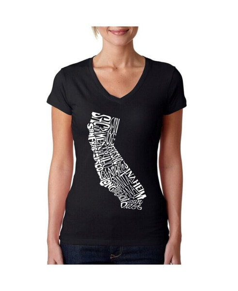 Women's Word Art V-Neck T-Shirt - California State