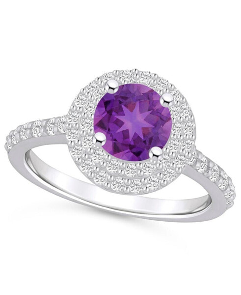 Amethyst and Diamond Accent Halo Ring in 14K White Gold