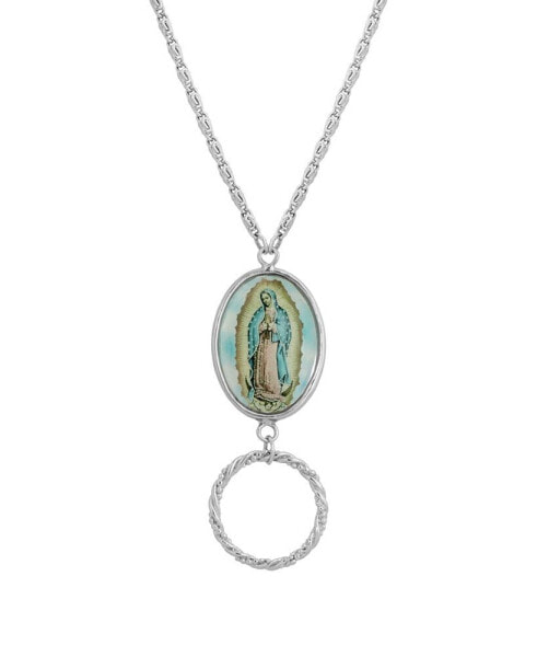 Symbols of Faith silver-Tone Oval Lady of Guadalupe Eye Glass Holder Necklace