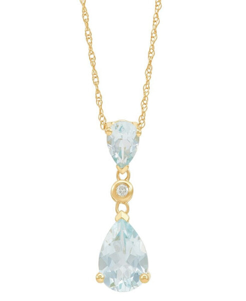 Aquamarine Pear (1-1/2 ct. t.w.) & Diamond Accent Pendant Necklace in 14k Yellow Gold, 18"