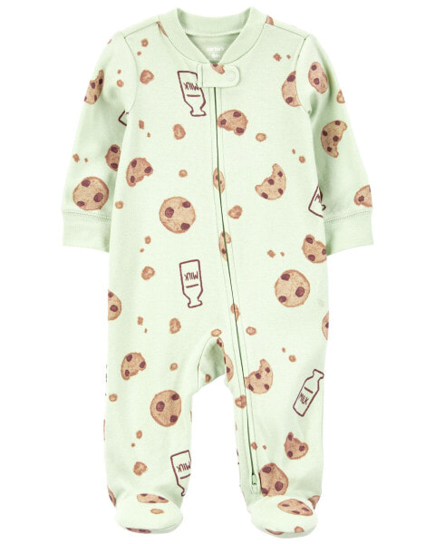 Baby Milk & Cookies 2-Way Zip Cotton Sleep & Play Pajamas NB